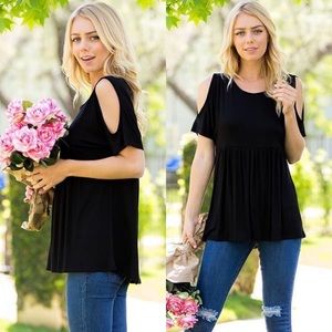 Black cold shoulder babydoll tunic top